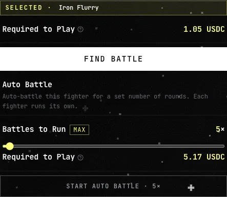 Arena controls for finding one battle or starting Auto Battle