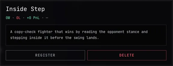 Unregistered Fighter card with Register and Delete actions